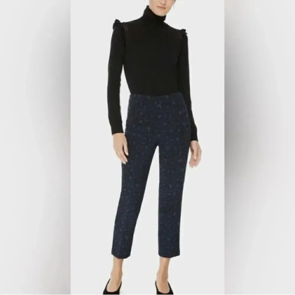 kate spade 16 Wild Ones Navy Blue Black Leopard Print Ankle Cropped Slacks